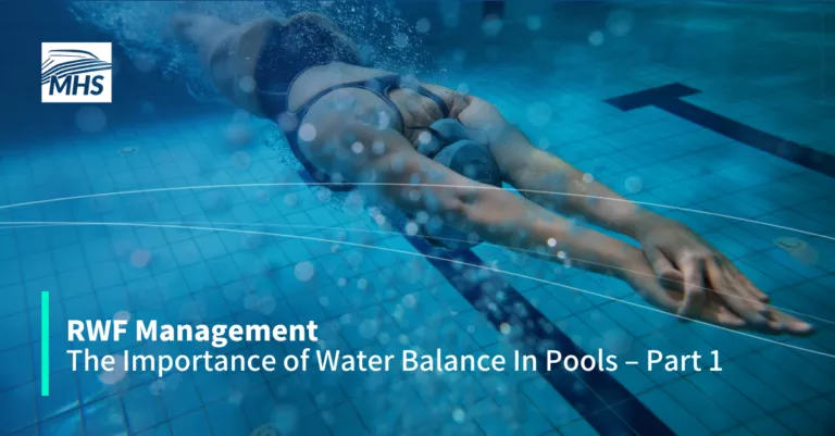 A woman diving into a swimming pool, with the words, RWF Management, The importance of Water Balance in Pools, Part 1
