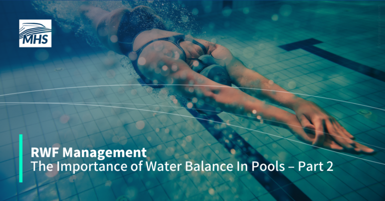 A woman diving into a swimming pool, with the words, RWF Management, The Importance of Water Balance in Pools, Part 2
