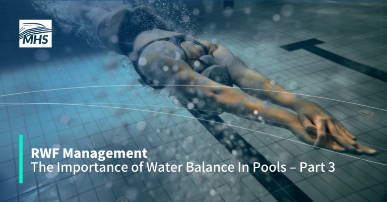 A woman diving into a swimming pool, with the words, RWF Management, The Importance of Water Balance in Pools, Part 3
