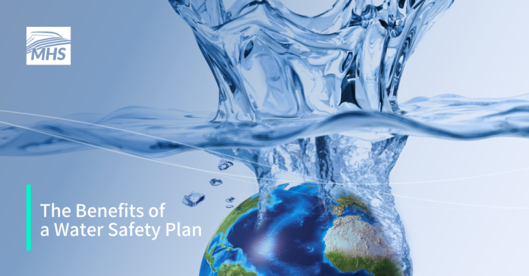 An image of the Earth falling into a body of water, with the words, The Benefits of a Water Safety Plan