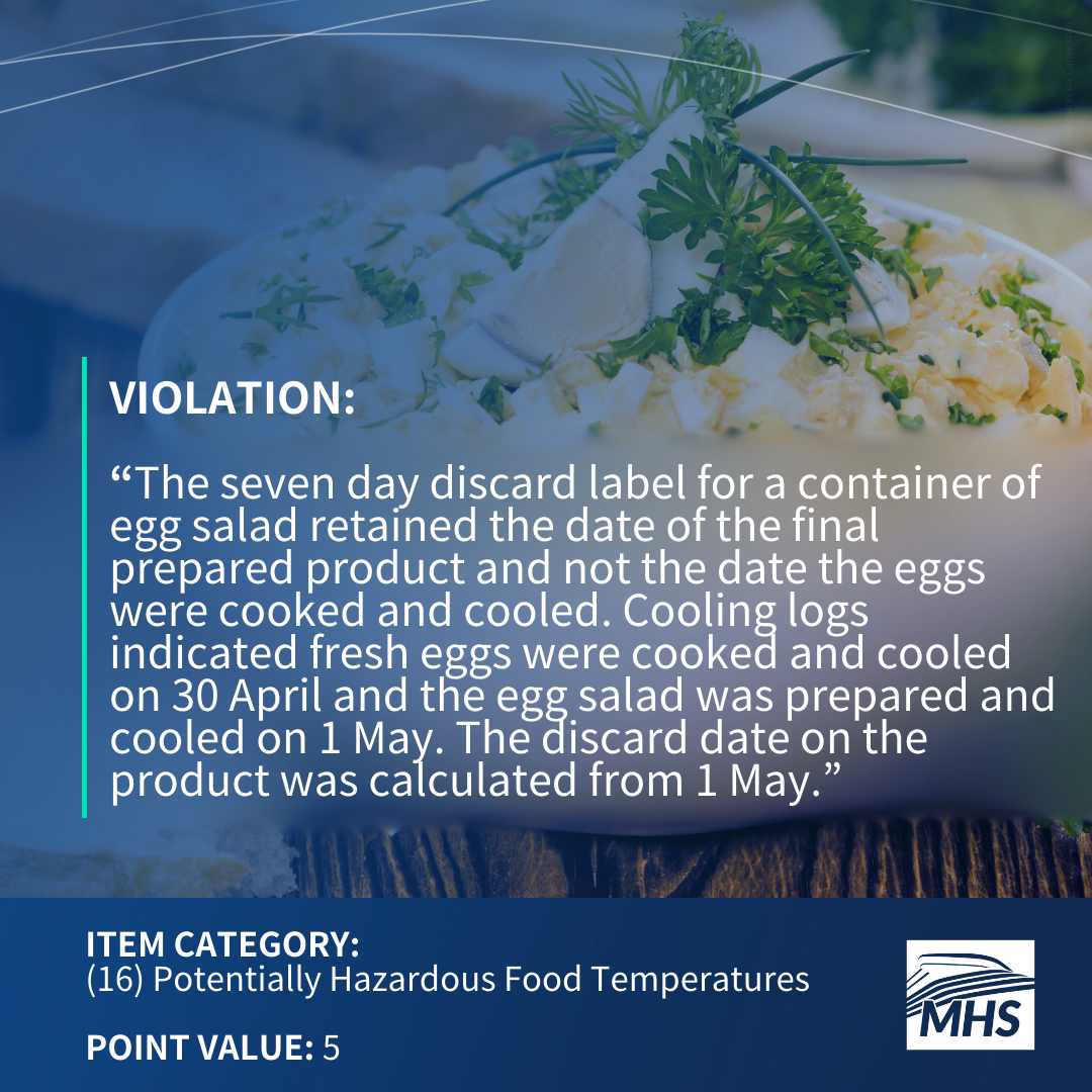 An egg salad with the words, Violation:
