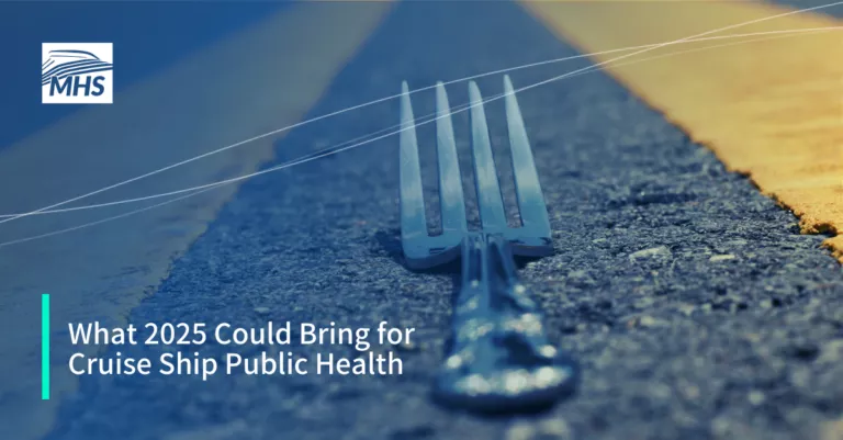 An image featuring a fork lying in the middle of the road symbolizing change, with the words, What 2025 Could Bring for Cruise Ship Public Health