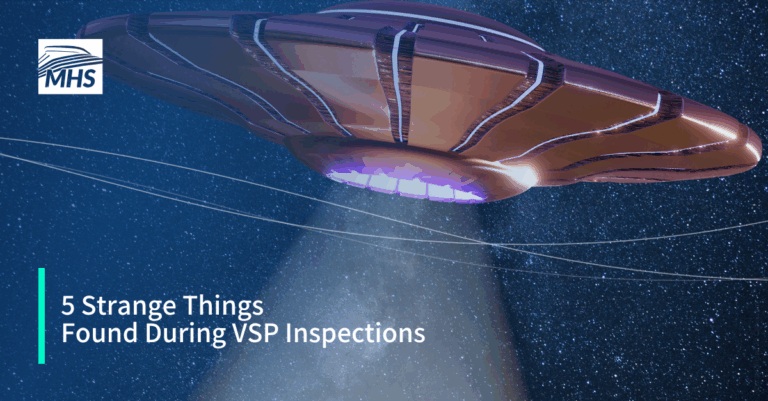 An image of a UFO with a tractor beam in the night sky with the words, 5 Strange Things Found During VSP Inspections