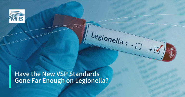 An image of a blood sample marked as Legionella positive with the words, Have the New VSP Standards Gone Far Enough on Legionella?