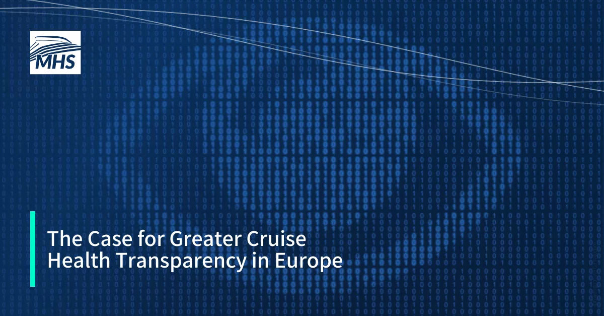 An image of a digital eye hidden behind binary code with the words, The Case for Greater Cruise Health Transparency in Europe